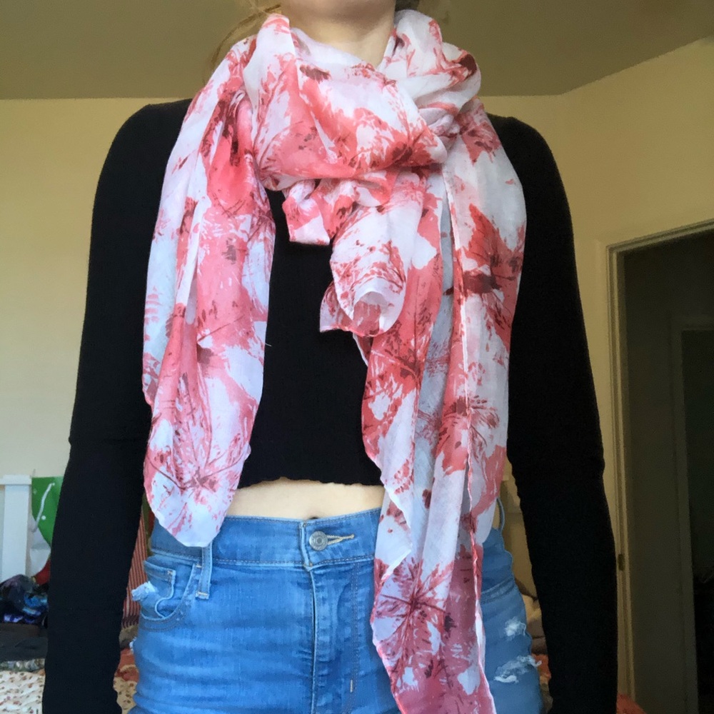 Pink and white floral scarf